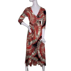Janette Fashion John 3:16 Dress V-Neck 3/4 Sleeve Maxi Dress Size S Faux Wrap
